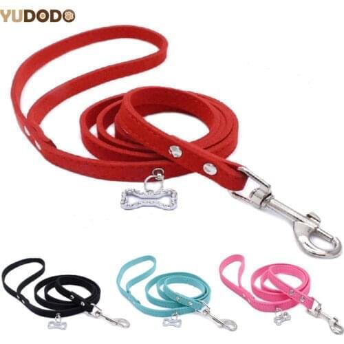 Soft Suede Leather Small Pet Dog Leash With Rhinestone Bone Pendant Puppy Cat Walking Leads Leashes For Chihuahua Yorkshire