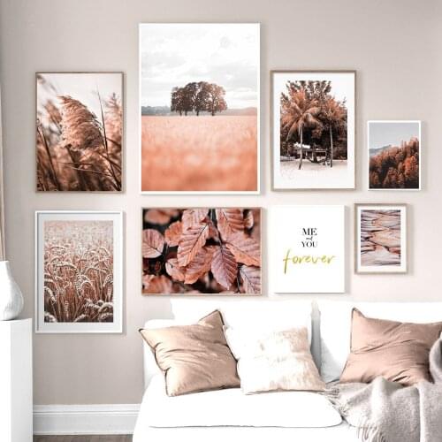 Wall Art Canvas Painting Autumn Leaves Barley Forest Love Quote Nordic Posters And Prints Wall Pictures For Living Room Decor