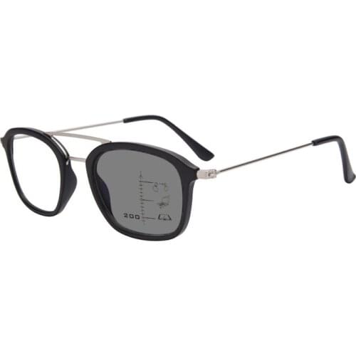 New Men Double Beam Square Photochromic Progressive Reading Glasses Magnifier Women Driving Look Near Far Presbyopic Sunglasses