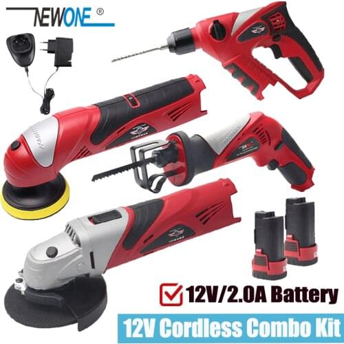 NEWONE 12V Cordless Li-ion Power Tools Angle Grinder Polisher Reciprocating Saw Electric Hammer 2.0Ah Battery Pack