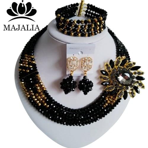 Wedding Celebration Nigeria Wedding Bride Black Crystal Bead Necklace Wedding Jewelry African Banquet Prom Jewelry Set SJ-14