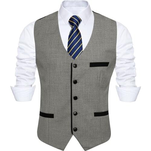 Mens Business Casual Slim Vests Slim Fit Gray Wedding Men Waistcoat Neck Tie Set Single Buttons Male Suit Vests Spring Autumn