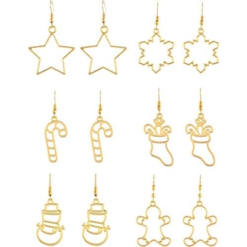 6 pairs new Year Luck Merry Christmas Drop Dangle Gold Earring Set Santa Trees Snowman Pendant Gift Women Families Jewelry Gift