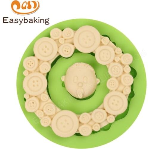 DIY Fondant Cake Decorating Tools Buttons Frame Baby Head Shape Cold Porcelain Chocolate Wedding Cupcake Silicone Molds