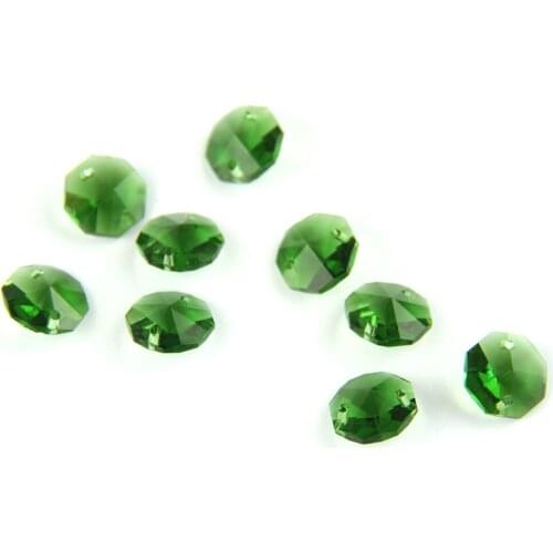 Dark Green 14mm Octagon Beads With 1 Hole/2 Holes Crystal Lighting Lamp Parts Beads Strand Component For Home Wedding & DIY