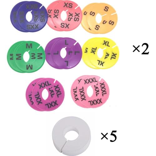 21 pieces XXS to XXXL Plastic Clothing Rack Size Dividers Round Hangers Closet Dividers Garment Tags Size Marking Ring