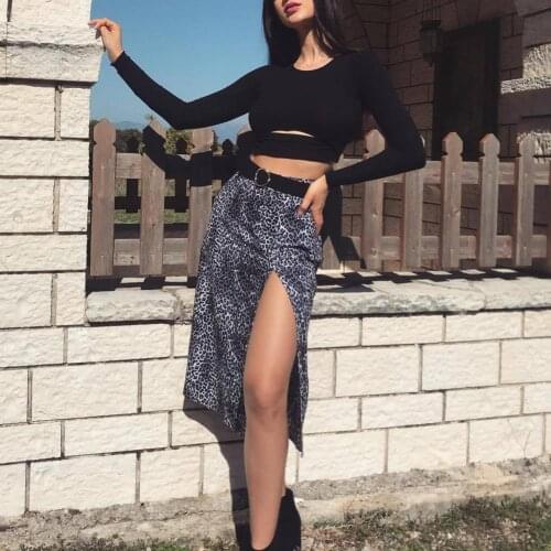 Summer Women High Waist Skirts Wraps Fashion Casual Split Beach Midi Skirt Ladies Leopard Flower Printed Skirt Female Side Open