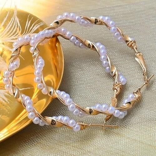 New Korean Pearl Circle Dangle Drop Earrings For Women Vintage Earrings Round Big Earring 2020 kolczyki Female Fashion Jewelry