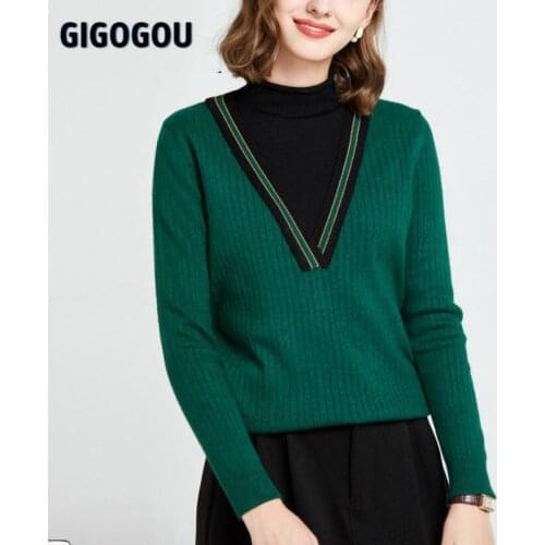 GIGOGOU False Two Piece Womens Sweater Curly Turtleneck Sweaters Thick Warm Woman Knit Rib Pullover Top Soft Jumper Pull Femme