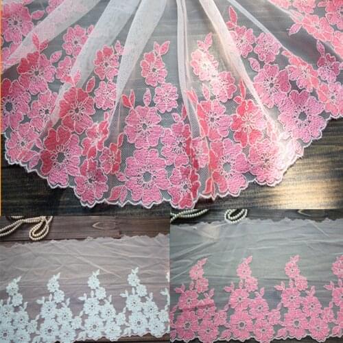 18cm 7.08inch wide -2yards/lot DIY Craft Accessories Embroidered Tulle Lace Trim for Garment Decoration