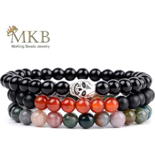 Trendy Skull Charm Bracelets Men Accessories 3pcs Natural Stone Beaded Bracelets For Women Handmade Jewelry Dropshipping Bijoux
