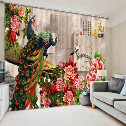3d curtains European Style Top Quality Modern Home Decor Custom 3D Photo peacock flower Curtains for living room