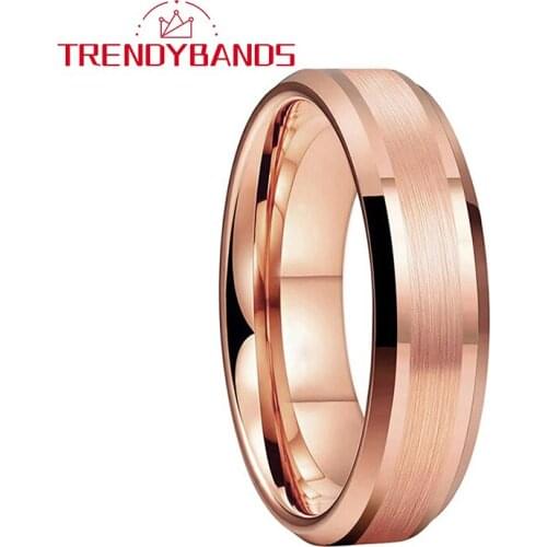 6MM Rose Gold Tungsten Carbide Engagement Rings For Women Men Wedding Band Brushed Finish Comfort Fit