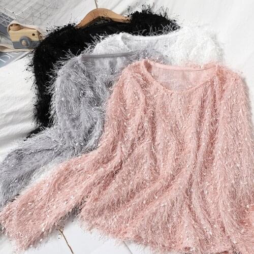 Abrini 2021 Fall Long Sleeve Women Tshirts Solid Color Crop Top Tassel Fashion Elegant Tees Slimming Frau Pullover O-neck Top