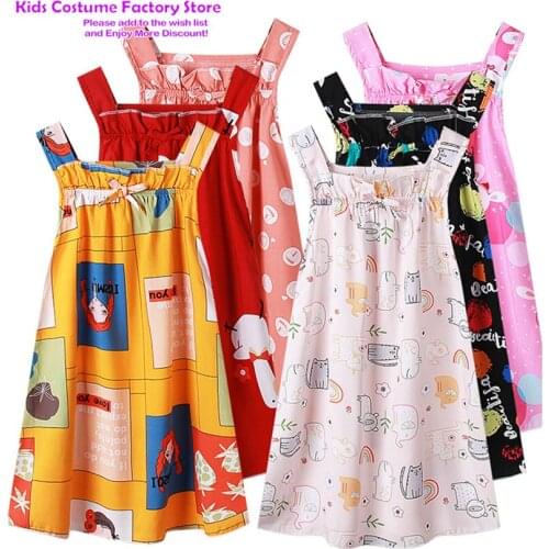 Kids Summer Dress For Girls Sleeveless Polyester Candy Color Cartoon Print Comfortable Breathable Girl Clothes Casual Skirt