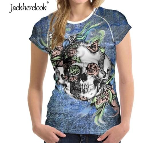 Jackherelook Butterfly Sugar Skull Print T-shirt Summer Tops T shirt for Female Ladies Novelty Casual Tshirts Short Sleeve Tee