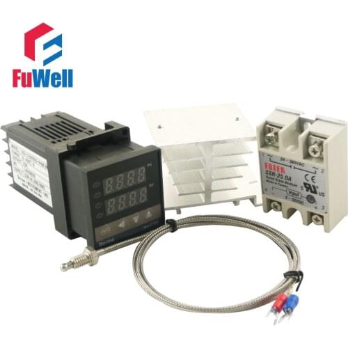 Short Version 86x48x48mm) REX-C100FK02-V*AN PID Temperature Controller + Solid State Relay and Type K Thermocouple + Heat Sink