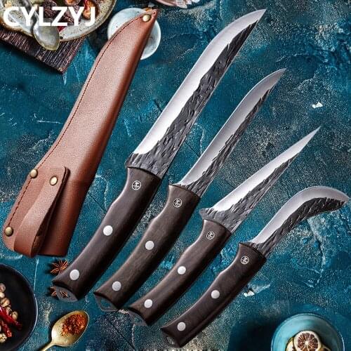 Forged Boning Knife Meat Cleaver Hunting Knife Handmade Serbian Chef Knife Stainless Steel Kitchen Knife Butcher Fish Knife Case