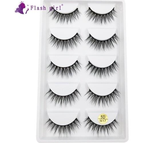 Hot Selling 5 Pairs 5D Faux Mink Eyelashes Fluffy Thick Eye Lashes Natural Long Soft Handmade Fake Eyelash Extension 5D-W17