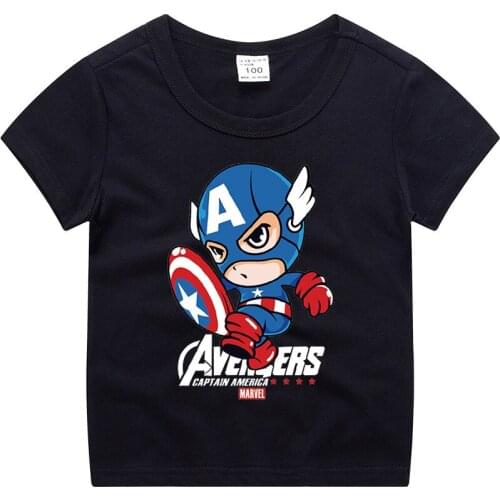 Marvel Kawaii Captain America Anime Cartoon T-shirts for Girls Boys Super Hero Kids Clothes Tops Short Sleeve Clothing for Boys