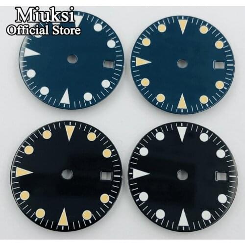 Miuksi 28.5mm black/ blue sterile watch dial luminous dial fit Miyota 8205 8215 821A ETA 2836/2824 Mingzhu DG 2813/3804 movement