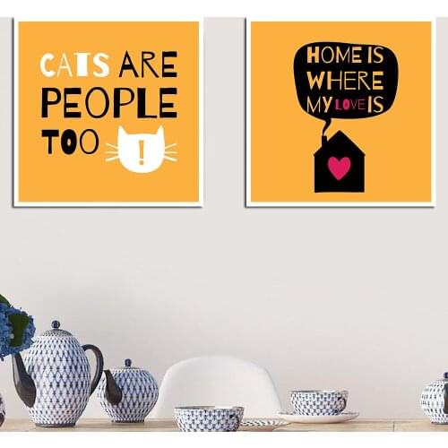 Set of 2 Square Cat are Peoples too Decor Rustic Gallery Wall Painting Prints Home Quotes Pictures Print Kids Baby Rooms Art