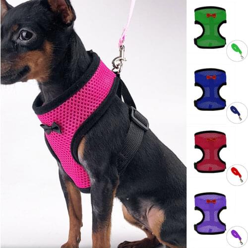 Nylon Mesh Small Dog Vest Chest Adjustable Cute Breathable Cat Dog Harness And Leash 1Set Puppy Dog Chest Strip Pet Supplies