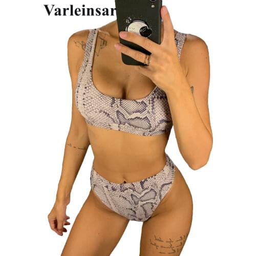 NEW Snake Printed Swimsuit High Waist Bikini Women Swimwear Two-pieces Bikini set 2019 Bather High Waist Bathing Suit Swim V1556