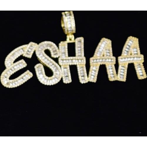 Custom Name Baguette Letters Hip Hop Iced Out Pendant Chain Gold Silver Bling Zirconia Mens Hip Hop Charm Gift Pendant Jewelry