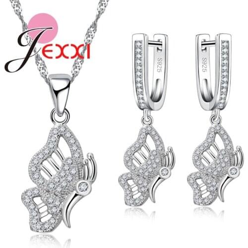 Wholesale Big Hollow Butterfly Animal Wedding 925 Sterling Silver Jewelry Set Necklace Earrings conjuntos joyas de plata