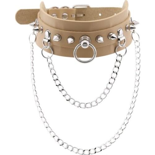 Women Metal Collar Girls Leather Harness Choker Necklace Party Club Chockers Gothic Jewelry Harajuku Necklace