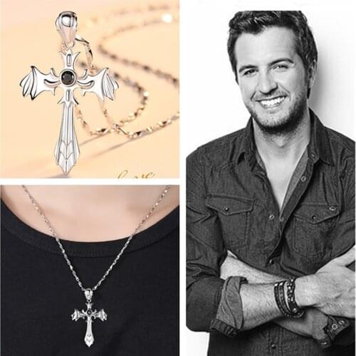 Trendy Crystal Blue Black Necklace For Men Jewelry Female Classic Cross Pendant Necklaces Male Choker Bijou Lady Silver Color