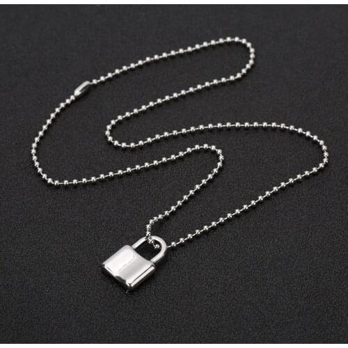 Punk 316L Stainless Steel Color Lock Pendant Necklaces 2.4mm Round Beaded Ball 40 45 50 55 60cm Length Chain Padlock Collar