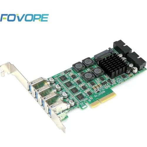 PCI Express PCI-E to USB 3.0 Expansion Card Raiser 8 Ports USB 3.0 Controller SATA Power Independent 4 Channel for Camera Server