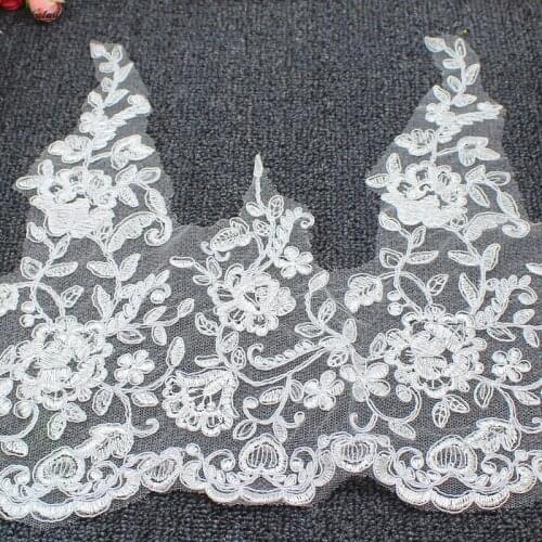 YACKALASI 5 Yards/Lot Wedding Dress Lace White 3D Flower Embroidered Appliqued Bridal Sashes Scalloped Sewing Trims Border 31CM