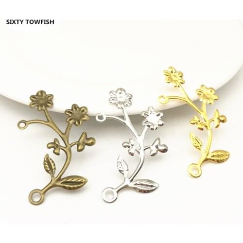 20 Pieces/lot 29x45mm Gold color Metal Filigree Branch Flower Slice Charms base Setting Jewelry DIY Components Findings