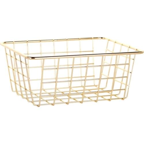 Scandinavian Metal Basket Rose Gold Electroplated Iron Baskets Nordic Cosmetic Organizer Frame Snacks Sundries Storage Basket