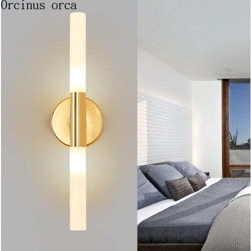 Nordic modern simple gold double head wall lamp living room corridor bedroom bedside lamp creative LED wall lamp free shipping