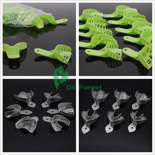 Dental Lab 1Set Green Impression Trays & 1set Stainless Steel Impression Trays