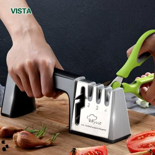 Knife Sharpener 4 in 1 Diamond Coated&Fine Rod Knife Shears And Scissors Sharpening Stone System Stainless Steel Blades