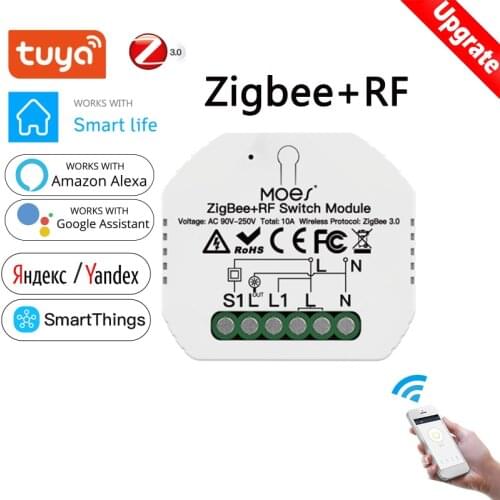Tuya ZigBee 3.0 Smart Light Switch Relay Module 1 Gang Zigbee RF Switch Module Remote Work With Alexa Google Home Via Zigbee Hub