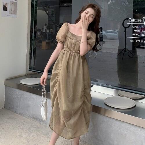 Evening Dress Shorts Sleeve Party Dress Elegant Loose Dress New 2021 Summer irregular Square Collar dress Solid Women Dress 624B