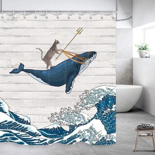 Bathroom Waterproof Shower Curtain 3D Funny Cat Printing Curtain Home Decoration Personality Creative Curtain With Hook