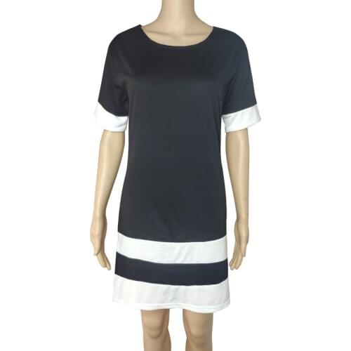 Womens T Shirt Dress Party Multi Color Code Stripes Contrast Stitching Casual Long Sleeves