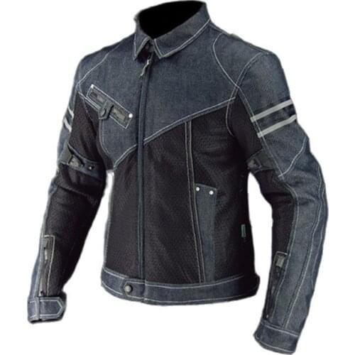 Komine JK-006 Motorcycle Jacket mesh vintage denim jacket with Elbow Shoulder Back Protection Padding Riders Wear