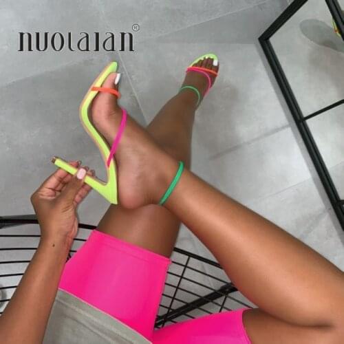 2020 Summer women sandals ankle strap high heel shoes for women sexy peep toe high heels sandals party wedding shoes woman