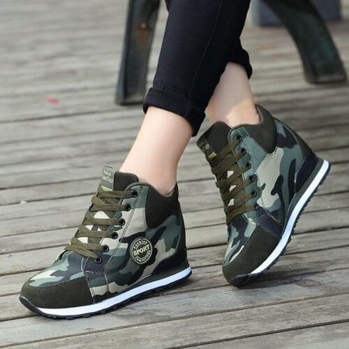 High quality Women wedges Sneakers Woman Camouflage Platform Shoes Hidden Heel Height Increasing 6.5cm Casual Shoes 552