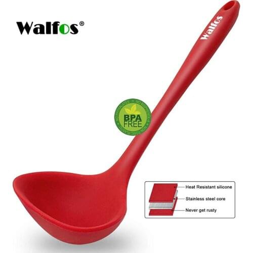 WALFOS 1Pcs Non-Stick Silicone Soup Spoon Long Handle Porridge Spoon Ladle Tableware Meal Dinner Scoops Kitchen Cooking Tools