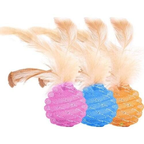 1PC Pet Cat Toy Ball With Feather Line Tube Cat Ball Toy Scratching Ball Bite Resistance Portable Toy Balls Interactive Cat Toys