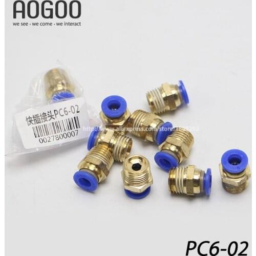 10Pcs/lot PC6-02 Tube 6mm Thread Straight Throught 1/4" Pneumatic Pipe Fitting tube connector